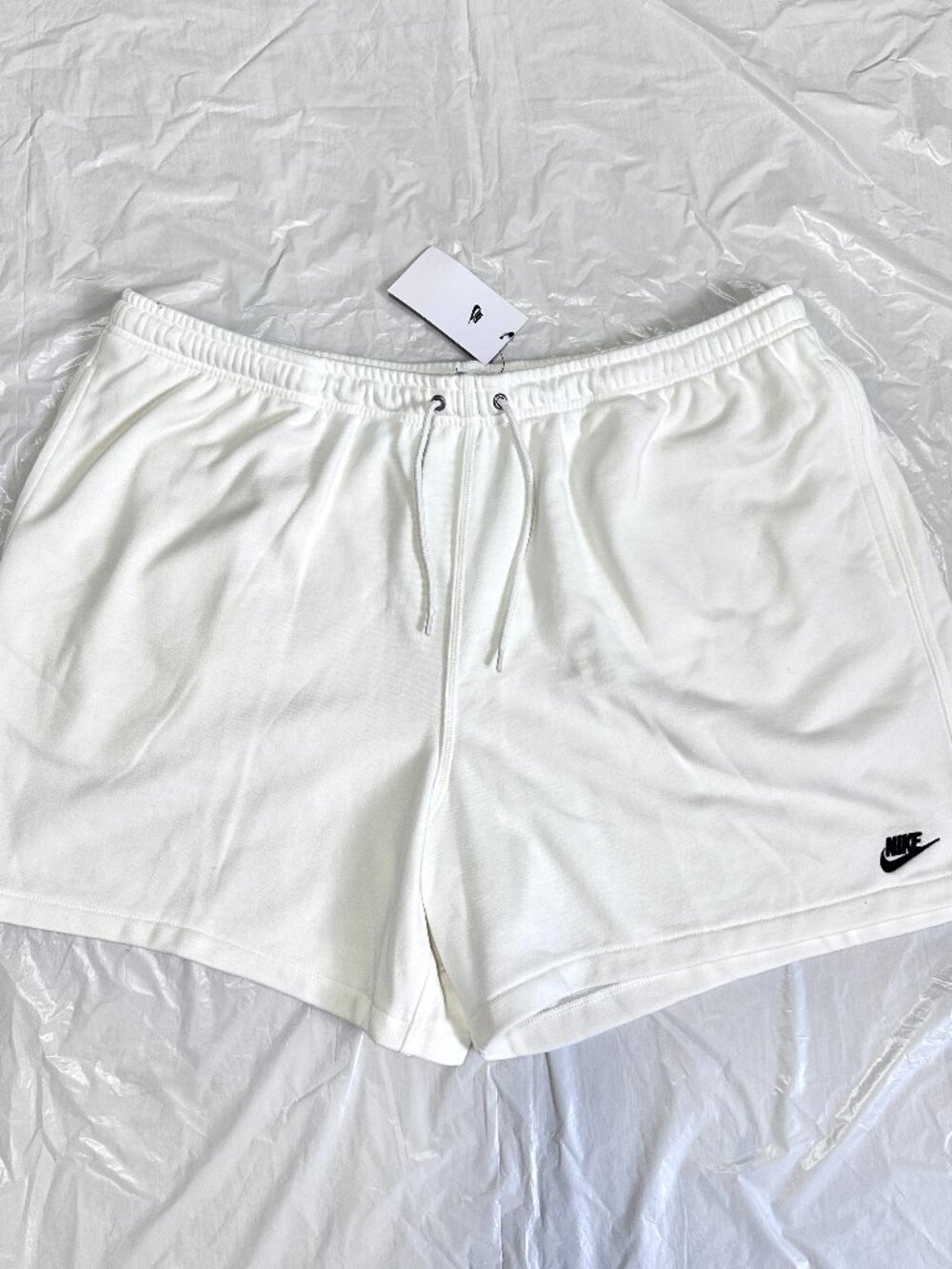 NEW Nike Club Flow Black Logo French Terry White Shorts Mens FN3520-133 SZ 2XL